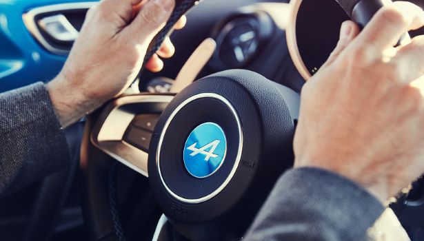 Renault Alpine badge on steering wheel